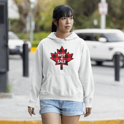 Show off your Canadian pride with our "Not 4 Sale" hoodie, featuring a bold Canadian plaid maple leaf design.