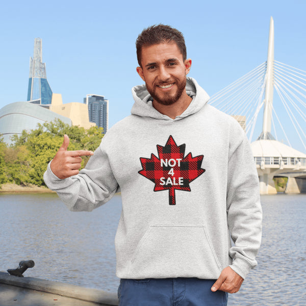 Show off your Canadian pride with our "Not 4 Sale" hoodie, featuring a bold Canadian plaid maple leaf design.