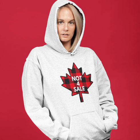 Show off your Canadian pride with our "Not 4 Sale" hoodie, featuring a bold Canadian plaid maple leaf design.