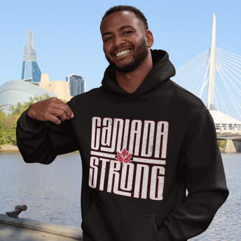 Canada Strong Hoodie – Retro Vibes, Maple Syrup Approved! Show off your unapologetically Canadian strength with the Canada Strong hoodie.