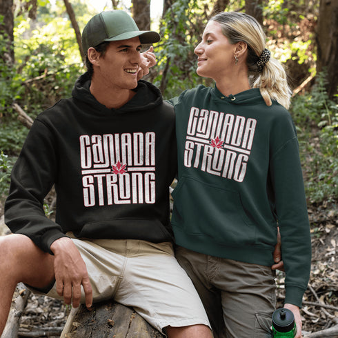 Canada Strong Hoodie – Retro Vibes, Maple Syrup Approved! Show off your unapologetically Canadian strength with the Canada Strong hoodie.