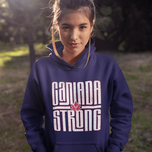 Canada Strong Hoodie – Retro Vibes, Maple Syrup Approved! Show off your unapologetically Canadian strength with the Canada Strong hoodie.