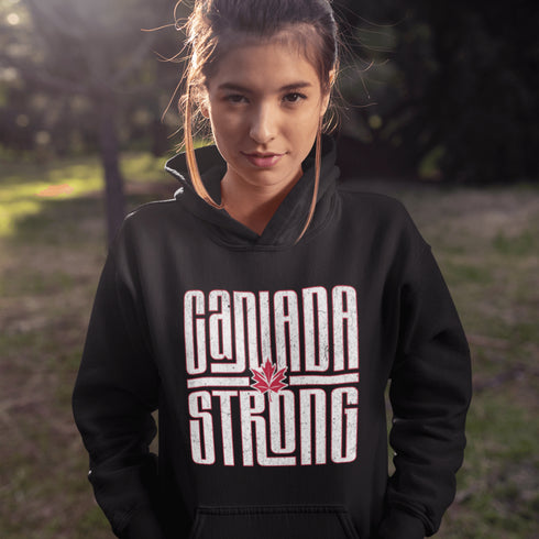 Canada Strong Hoodie – Retro Vibes, Maple Syrup Approved! Show off your unapologetically Canadian strength with the Canada Strong hoodie.