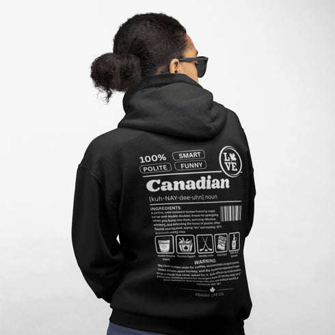 Show your Canadian pride with this funny Canadian definition hoodie featuring maple syrup, hockey, poutine and double-doubles. A cozy hoodie perfect for true Canadians.