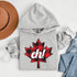 Featuring a bold Canadian maple leaf in classic red and black plaid with a proudly placed "Eh!" on the front, this hoodie is as Canadian as maple syrup on poutine.