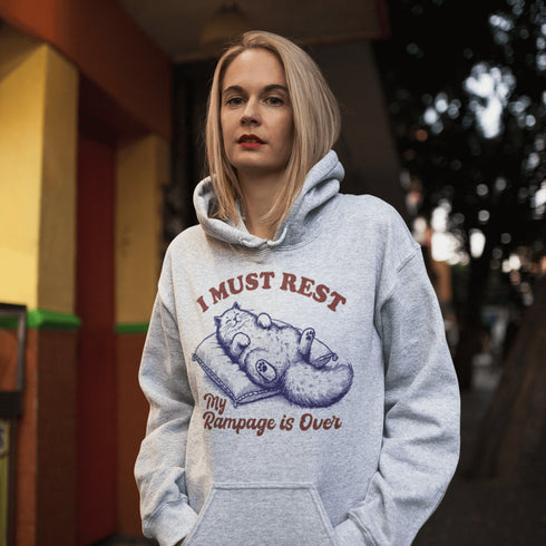 Behold the ultimate post-chaos attire: a chill cat sprawled on a pillow, announcing to the world, "I must rest, my rampage is over."