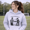 Funny soccer hoodie with “Classy Until Kickoff” text and illustration of woman yelling at referee on soccer field