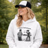 Funny soccer hoodie with “Classy Until Kickoff” text and illustration of woman yelling at referee on soccer field