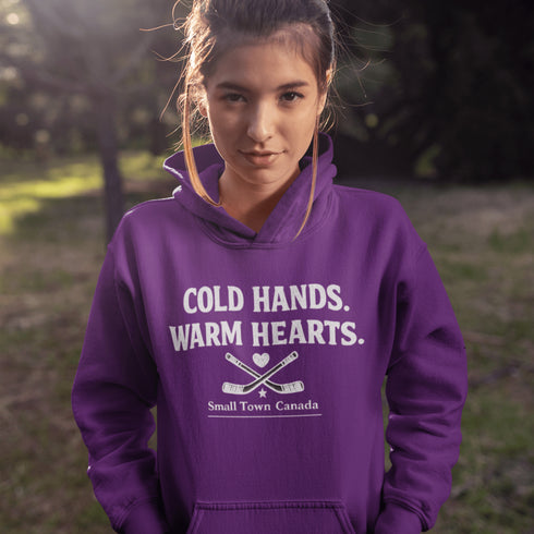 Outdoor hockey hoodie celebrating small town rink life. Cozy fleece sweatshirt perfect for skating, shinny nights, and Canadian winter traditions.