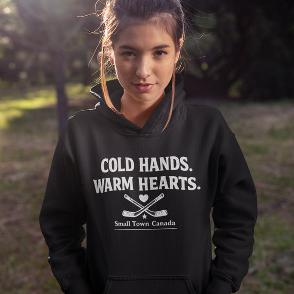 Outdoor hockey hoodie celebrating small town rink life. Cozy fleece sweatshirt perfect for skating, shinny nights, and Canadian winter traditions.