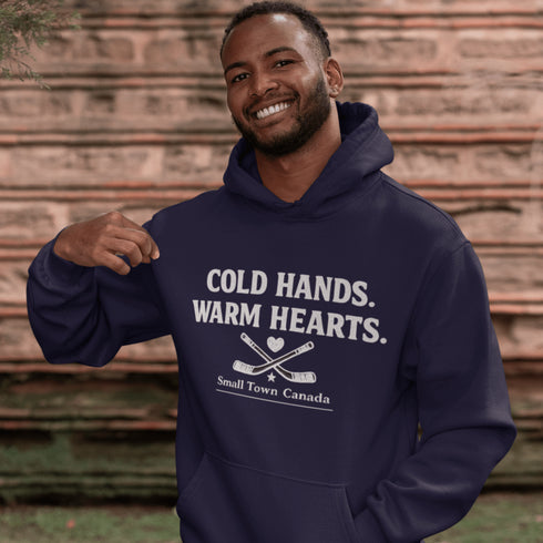 Outdoor hockey hoodie celebrating small town rink life. Cozy fleece sweatshirt perfect for skating, shinny nights, and Canadian winter traditions.