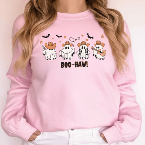 Featuring a posse of cartoon ghosts decked out in cowboy hats, boots, and even a few lasso tricks, this sweatshirt is perfect for haunting the Wild West in style.