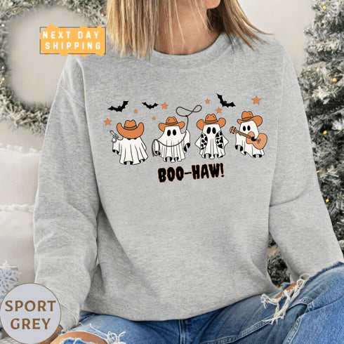 Featuring a posse of cartoon ghosts decked out in cowboy hats, boots, and even a few lasso tricks, this sweatshirt is perfect for haunting the Wild West in style.