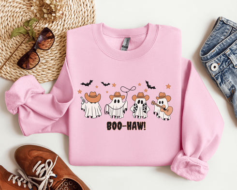 Featuring a posse of cartoon ghosts decked out in cowboy hats, boots, and even a few lasso tricks, this sweatshirt is perfect for haunting the Wild West in style.