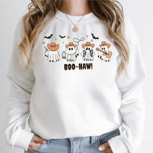 Featuring a posse of cartoon ghosts decked out in cowboy hats, boots, and even a few lasso tricks, this sweatshirt is perfect for haunting the Wild West in style.