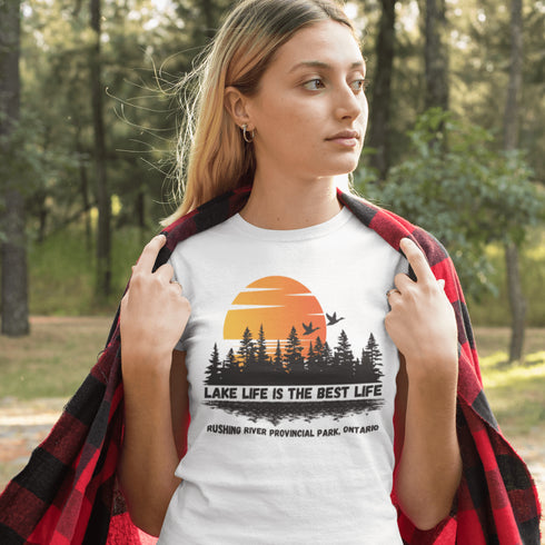 Introducing our exclusive collection of customizable lake-themed t-shirts, featuring breathtaking scenes from the iconic lakes of Manitoba and Ontario. Each shirt in this collection is a canvas for the serene beauty and tranquil waters that these provinces are renowned for.