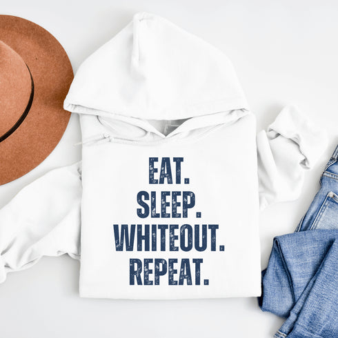 Eat. Sleep. Whiteout. Repeat. Hoodie – The Official Schedule of the Playoffs Forget balance. Forget productivity. During playoff season, there’s only one routine that matters—and it’s printed loud and proud on this hoodie.