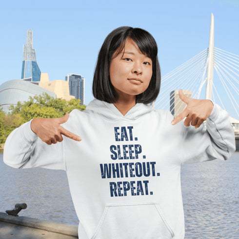 Eat. Sleep. Whiteout. Repeat. Hoodie – The Official Schedule of the Playoffs Forget balance. Forget productivity. During playoff season, there’s only one routine that matters—and it’s printed loud and proud on this hoodie.