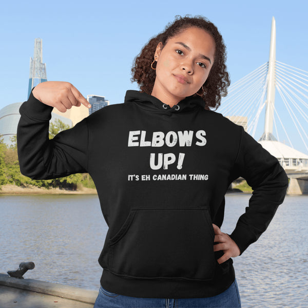 Whether you’re battling for the puck, defending your spot in a Tim Hortons lineup, or just throwing some friendly chirps at your beer league buddies, "Elbows Up!" is a way of life.