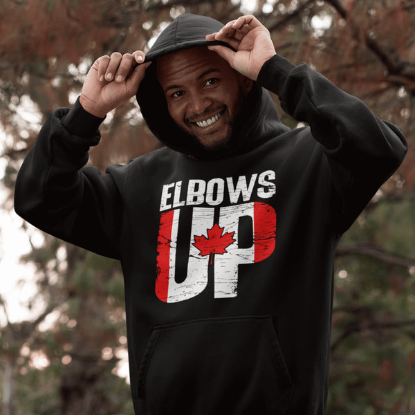 This hoodie, featuring bold Canadian flag-style lettering, is perfect for beer league warriors, die-hard hockey fans