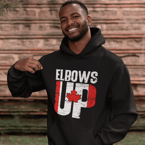 This hoodie, featuring bold Canadian flag-style lettering, is perfect for beer league warriors, die-hard hockey fans