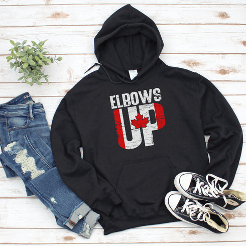 This hoodie, featuring bold Canadian flag-style lettering, is perfect for beer league warriors, die-hard hockey fans