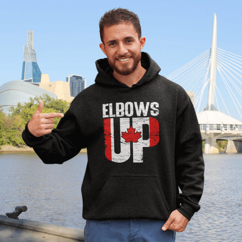 This hoodie, featuring bold Canadian flag-style lettering, is perfect for beer league warriors, die-hard hockey fans