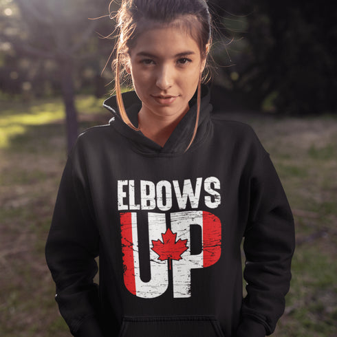 This hoodie, featuring bold Canadian flag-style lettering, is perfect for beer league warriors, die-hard hockey fans