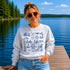 Lake Life Falcon Lake Manitoba custom sweatshirt with hand-drawn lake icons design on cozy crewneck apparel
