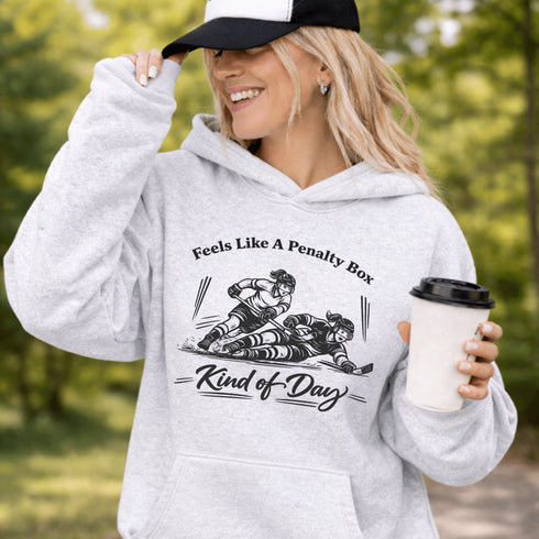 feels like a penalty box kind of day hockey hoodie with players crashing into boards vintage style design