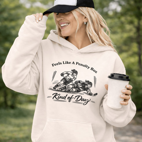 feels like a penalty box kind of day hockey hoodie with players crashing into boards vintage style design
