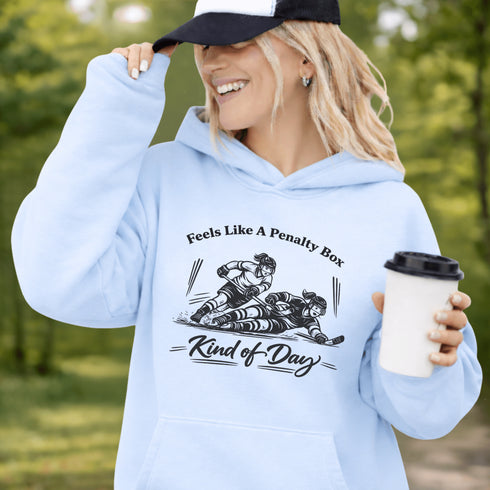 feels like a penalty box kind of day hockey hoodie with players crashing into boards vintage style design