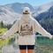 Vintage outdoor graphic hoodie featuring a small left chest design and a large mountain landscape graphic on the back, available in multiple colors and shown in various lifestyle and product mockups.