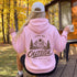 Vintage outdoor graphic hoodie featuring a small left chest design and a large mountain landscape graphic on the back, available in multiple colors and shown in various lifestyle and product mockups.