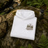 Vintage outdoor-inspired hoodie featuring a small left chest graphic and large nature-themed back design, shown in a lifestyle mockup. Available in multiple colors.