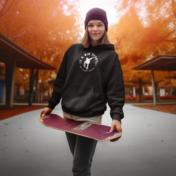 Introducing our latest skateboarding hoodie that perfectly captures the essence of the skateboarding lifestyle - "Eat Sleep Skate."