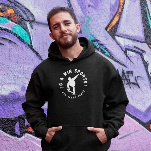 Introducing our latest skateboarding hoodie that perfectly captures the essence of the skateboarding lifestyle - "Eat Sleep Skate."