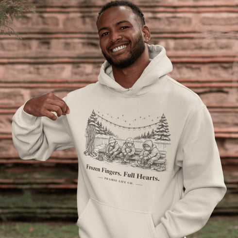 Celebrate outdoor rink memories with our Frozen Fingers Full Hearts Hoodie. Cozy hockey sweatshirt for rink moms, dads & players.