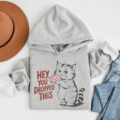 This hoodie is for the sharp-witted and sarcastically inclined. Featuring a cat that’s equal parts adorable and unsettling, it’s holding a brain in its paws.