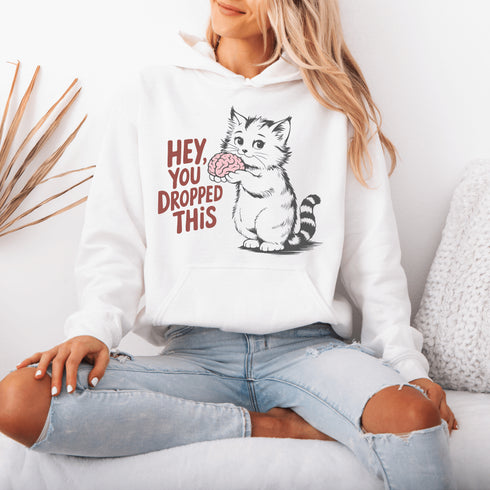 This hoodie is for the sharp-witted and sarcastically inclined. Featuring a cat that’s equal parts adorable and unsettling, it’s holding a brain in its paws.