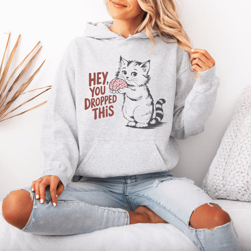 This hoodie is for the sharp-witted and sarcastically inclined. Featuring a cat that’s equal parts adorable and unsettling, it’s holding a brain in its paws.