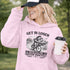 Funny soccer hoodie design showing two kids riding a bike to soccer practice with the phrase get in loser we’re late for soccer practice