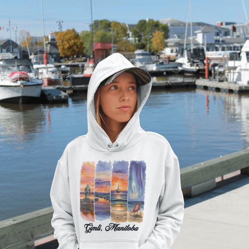 Wrap yourself in lakeside charm with our Gimli, Manitoba hoodie — a cozy tribute to one of Manitoba’s most beloved beach towns.