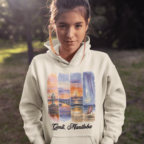 Wrap yourself in lakeside charm with our Gimli, Manitoba hoodie — a cozy tribute to one of Manitoba’s most beloved beach towns.
