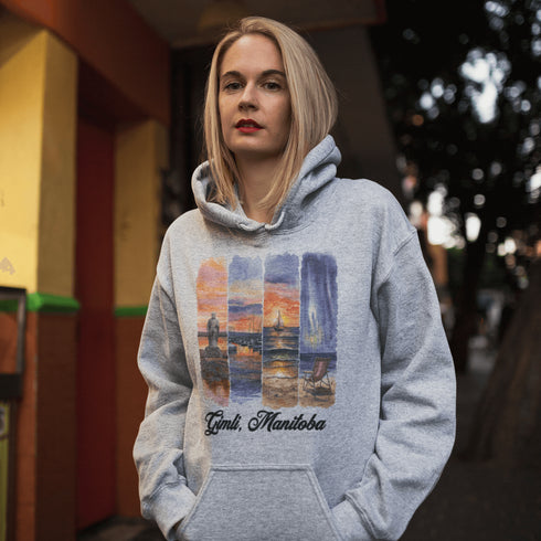 Wrap yourself in lakeside charm with our Gimli, Manitoba hoodie — a cozy tribute to one of Manitoba’s most beloved beach towns.