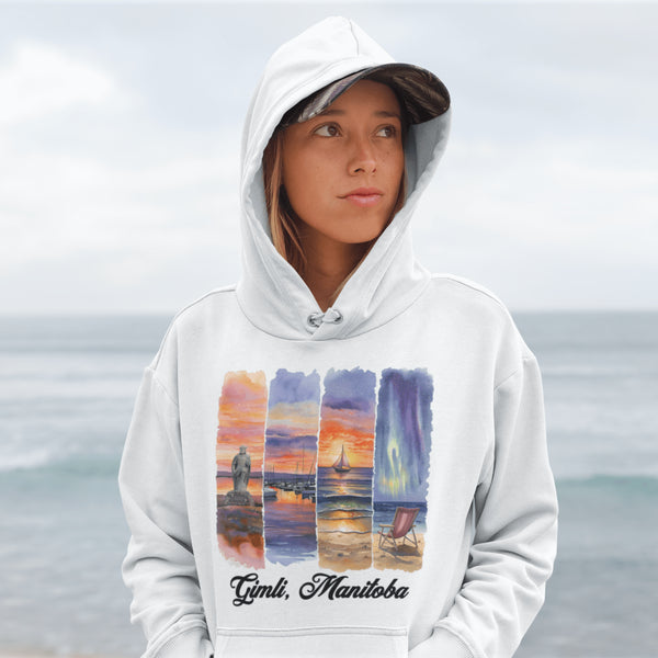 Wrap yourself in lakeside charm with our Gimli, Manitoba hoodie — a cozy tribute to one of Manitoba’s most beloved beach towns.