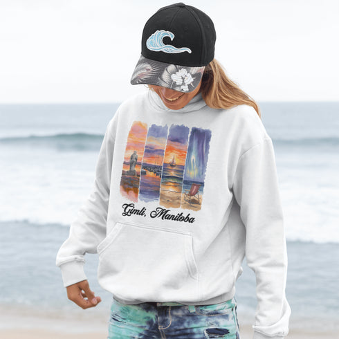 Wrap yourself in lakeside charm with our Gimli, Manitoba hoodie — a cozy tribute to one of Manitoba’s most beloved beach towns.