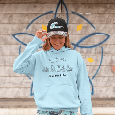 Celebrate the charm of lake life with our Gimli Doodle hoodie — a cozy tribute to Manitoba’s iconic lakeside town.