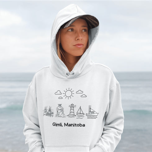 Celebrate the charm of lake life with our Gimli Doodle hoodie — a cozy tribute to Manitoba’s iconic lakeside town.