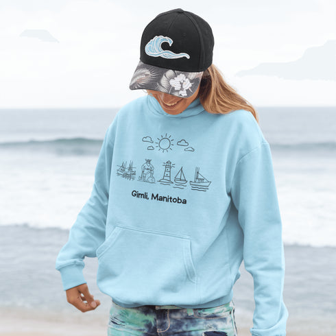 Celebrate the charm of lake life with our Gimli Doodle hoodie — a cozy tribute to Manitoba’s iconic lakeside town.